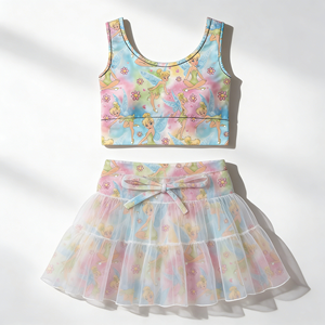 Ensemble 2 pièces personnalisé pour filles, haut court <span class=keywords><strong>sans</strong></span> manches et mini-<span class=keywords><strong>jupe</strong></span>, 82% nylon 18% élasthanne, ultra doux, respirant, pour l'été, les fêtes et les occasions décontractées - Product Image 2