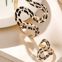 Jachon Ensemble de bijoux en métal léopard Ensemble de bracelets et bagues ajustables en forme de S pour femmes Accessoires audacieux