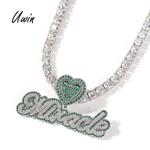Новое поступление, латунный зеленый кулон с буквами на заказ, кулон с именем сердца и крючка, позолоченное ожерелье 18 карат, персонализированные ювелирные изделия