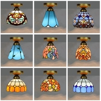 Plafonnier LED rétro coloré en verre teinté, plafonnier Vintage méditerranéen, éclairage d'allée, de couloir, de balcon, e27