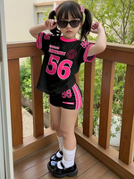 Ensemble deux pièces en soie de lait pour enfants, t-shirt et short, imprimé lettres, tenue de sport pour filles, vente en gros