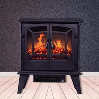 Chauffage de cheminée électrique autoportant de style européen à deux portes avec matériau métallique à flamme simulée 3D pour usage domestique