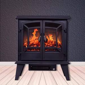 Chauffage de cheminée électrique autoportant de style européen à deux portes avec matériau métallique à flamme simulée 3D pour usage domestique - Product Image 2