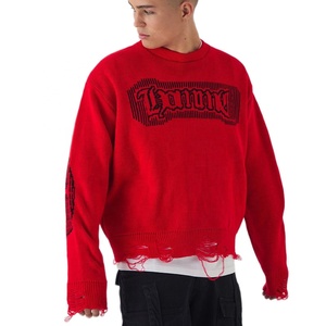 Tùy Chỉnh Quá Khổ Crew Cổ Đau Khổ Chữ Thập Dệt Kim Jumper Áo Len Cho Nam Giới Mùa Đông Áo Thun Với Mô Hình Trang Trí - Product Image 1