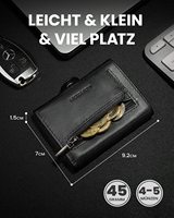THUMBS-UP pemegang kartu Pop up Pria Mini dompet lipat tiga kancing Pop up saku koin ritsleting minimalis klasik hitam kulit Nappa