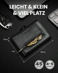 Thumbs-up <span class=keywords><strong>Mini</strong></span> người đàn ông Pop Up chủ thẻ Nappa da đen cổ điển tối giản dây kéo túi tiền xu Pop Up nút trifold Ví - Product Image 2