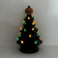 Arbre d'Halloween en céramique moderne peint à la main de 7 pouces, noir, avec un dessus de citrouille éclairé par LED pour les décorations de fantômes et de squelettes