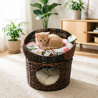 Lit pour chat en rotin PE tressé à la main, Nid pour animaux de compagnie artisanal en osier, Robuste, Facile à nettoyer, Respirant, Écologique, Mignon, Confortable, Pour intérieur, Motif feuille