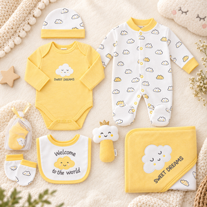 Set di 6 Pezzi per Neonati MengWu in Cotone: Body, Pantaloni, Cappello, Coperta, Bavaglino, Borsa a Rete con Stampa Animali e Cartoni Animati, Fornitura all'Ingrosso - Product Image 2