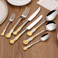 Ensemble de couverts de luxe en acier inoxydable 18/10, motif coquillage doré en relief, finition super poli miroir, cuillère de dîner pour mariage