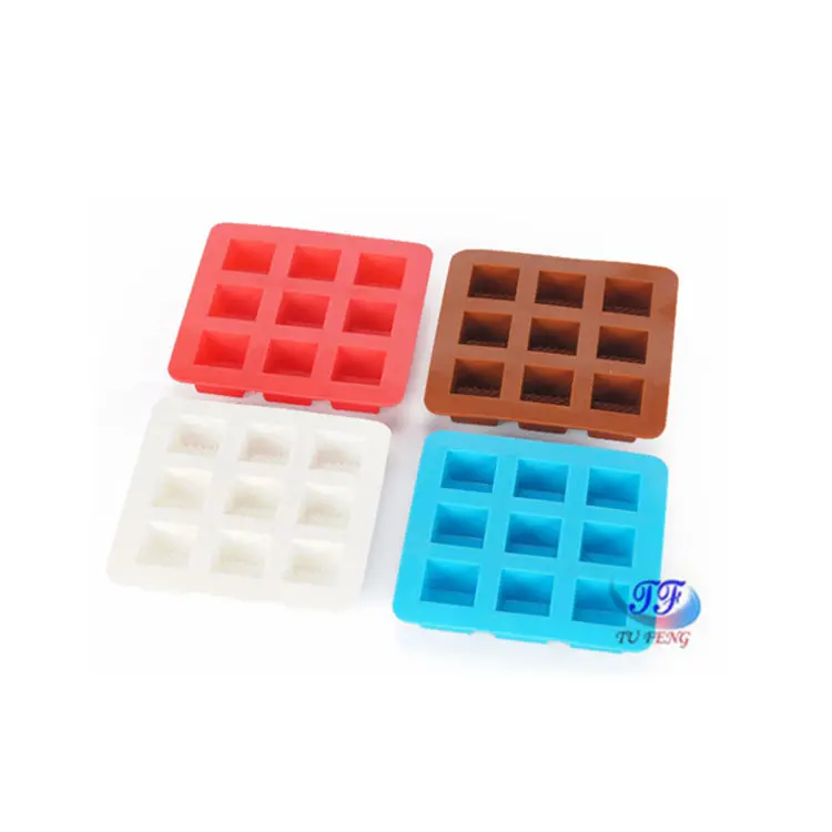 Food grade 9 cavidades cubo quadrado em forma Silicone Ice Cube bandeja