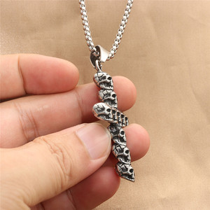 Stainless Steel Skull <b>Cross</b> Pendant Necklace For Men Punk Retro Style Geometric Design Fashion Jewelry - Product Image 3