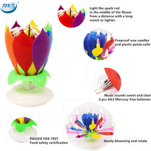 Rétro créatif chantant joyeux <span class=keywords><strong>anniversaire</strong></span> musique <span class=keywords><strong>chanson</strong></span> Surprise Double tourbillonnant ouvert multicolore Lotus bougie gâteau décoration - Product Image 5