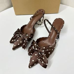 Babouche Femme 2025 New Fashion Polka Dot Open Toe Silk Women Slingback <b>Mules</b> 2025 Low Kitten Heels - Product Image 1