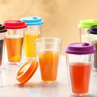 Gobelet en verre transparent à double paroi personnalisable de 350 ml et 500 ml, en borosilicate de haute qualité, pour jus glacé et café, avec couvercles en silicone colorés