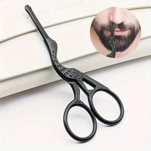 Ciseaux de manucure en acier inoxydable noir, coupe-poils courbé, tondeuse à barbe, outil de soin personnel - Product Image 1