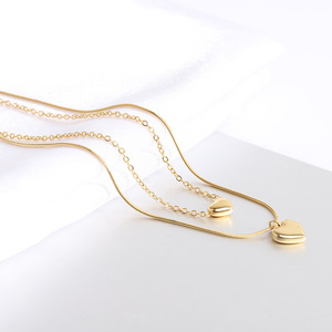 Ensemble de colliers en forme de cœur à double couche en acier inoxydable, pour un usage quotidien, cadeau, couleur or et argent, BF1502 - Product Image 2