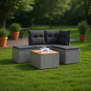 Conjunto de Sofá Modular Estándar de Ratán Gris para Jardín, 4 Plazas, Muebles de Exterior Contemporáneos - Product Image 2