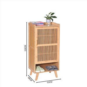 Bamboo Single Door <b>Shoe</b> Cabinet 6 Layer <b>Space</b> <b>Saving</b> <b>Storage</b> For Home Entryway Multi Purpose Rack Natural Color - Product Image 2