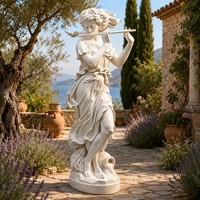 Statue de flûteuse Arcadienne en marbre blanc sculptée à la main - Figurine féminine pastorale entièrement personnalisable avec blé et urne, OEM/ODM bienvenus