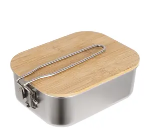 304 दोपहर के भोजन के बॉक्स आउटडोर बांस लकड़ी काटने बोर्ड कवर दोपहर के भोजन के बॉक्स डेरा डाले हुए बारबेक्यू सूप पॉट पोर्टेबल पिकनिक दोपहर के भोजन के बॉक्स