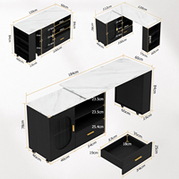 Îlot de cuisine mobile multifonctionnel OEM avec table extensible, plateau effet marbre, étagères de rangement, porte en verre, tiroir et roulettes
