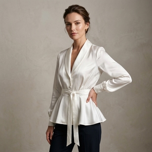 Blusa de seda elegante con lazo en el cuello, de alta calidad, nueva, al por mayor, blusa de seda de manga larga para mujer - Product Image 4