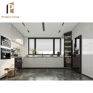 Prodeco Modern Fancy Hardwood Full Kitchen Full Set Furniture Cabinet Set Cabinets Production Line for Project