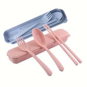 Juego de Cubiertos Ecológicos Reutilizables de Paja de Trigo, Tenedor, Cuchara y Palillos, Juego de Cubiertos Portátiles para Viaje - Product Image 3