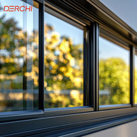 Perfil de Ventana Corredera de Aluminio Negro, Ventanas Correderas de Doble Vidrio Low-E, Ventana de Apertura Horizontal para Hoteles