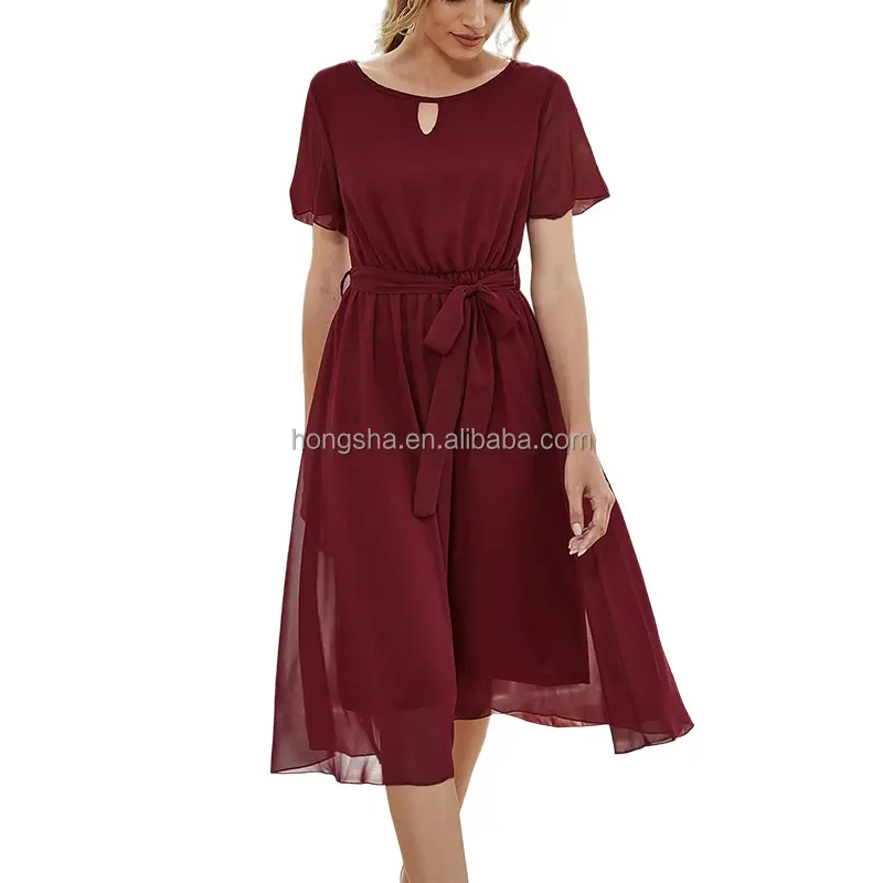 Summer Short Sleeve Cheap Wedding Guest Dress Elegant Women Turquoise Bridesmaid Dress Chiffon Affordable Wedding Guest Dresses 