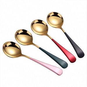 Bulk Colourful 304 Stainless Steel Creative Korean Spoon Golden Coffee Cupping Round Dessert Spoon Tea Spoon - Product Image 1
