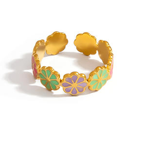 Fashion <b>Rings</b> Stainless Steel Floral Pattern 18k Gold Plated Women's Jewelry Gift Yiwu Origin JZ21117A - Product Image 5