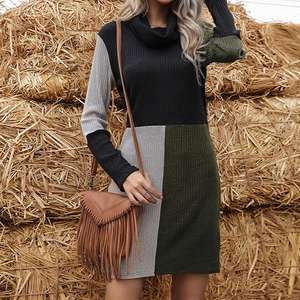 Maglione da <span class=keywords><strong>Donna</strong></span> a Collo Alto con Maniche Lunghe, Bianco e <span class=keywords><strong>Nero</strong></span>, Lavorato a Maglia con Patchwork - Product Image 4