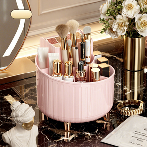 Black Round Plastic Makeup Organizer Rotatable Cosmetic Storage <b>Bin</b> with Gold Legs Modern Luxury Design - Product Image 6