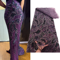 Tissu en dentelle pleine perles couleur violet foncé NI.AI avec broderie de sequins et perles, couleur de fond luxueuse pour mariages et fêtes LY6496