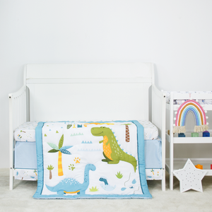 Parure de lit dinosaures, 100% coton, ensemble de literie pour bébé garçon, couette, drap de berceau et jupe de lit inclus - Product Image 3