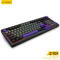 Clavier de jeu mécanique RGB E-YOOSO 100 touches, trois modes, à montage Gasket, touches PBT, bouton rotatif, Bluetooth, 2.4G, USB-C