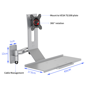 Ngồi-to-đứng Wall <span class=keywords><strong>Mount</strong></span> Chiều cao có thể điều chỉnh màn hình gắn kết với khay bàn phím - Product Image 3