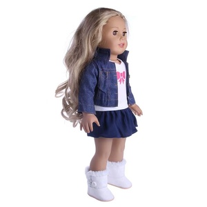 Vestiti per Bambole Americane da 43cm, Completo in Denim Tre Pezzi: T-shirt, Giacca e Gonna per Bambole Baby Bew e Rebron da 18 Pollici, Giocattoli Regalo per Bambini - Product Image 2