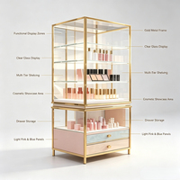 Etalase Kosmetik Kaca Emas Mewah Buatan Khusus, Rak Pajangan Bertingkat, Kabinet Laci, untuk Pajangan Toko Perawatan Kulit & Kecantikan