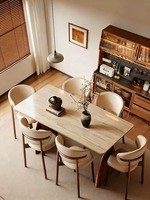 Ensemble de table et chaises de salle à manger Atunus, style moderne nordique de luxe, rectangulaire, en marbre, avec pieds en bois massif, 4-6 places, ensemble de meubles vintage de style farmhouse