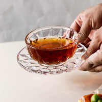 Ensemble de bols en verre transparent texturé diamant avec soucoupes, bols transparents gaufrés pour le thé, les desserts, les collations, la vaisselle de cuisine