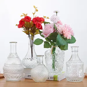 Benutzer definierte transparente Knospe Topf Bulk dekorative Großhandel Runde nordische kleine Mini-Zylinder klare Blume Glas vasen für Hochzeits tisch