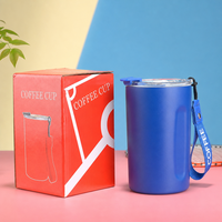Gobelet isotherme en acier inoxydable 304 avec paille et cordon, tasse sous vide 450 ml, mug à café portable pour voyage en extérieur, cadeau