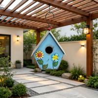 Nouvelle maison à oiseaux suspendue en métal rustique vintage avec motif floral, décoration de jardin extérieur