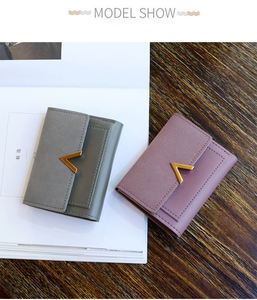 Luxury Purses Women Matte PU Leather <b>Wallets</b> Splicing <b>Metal</b> V - Shaped Short Vintage <b>Wallet</b> M0103 - Product Image 3