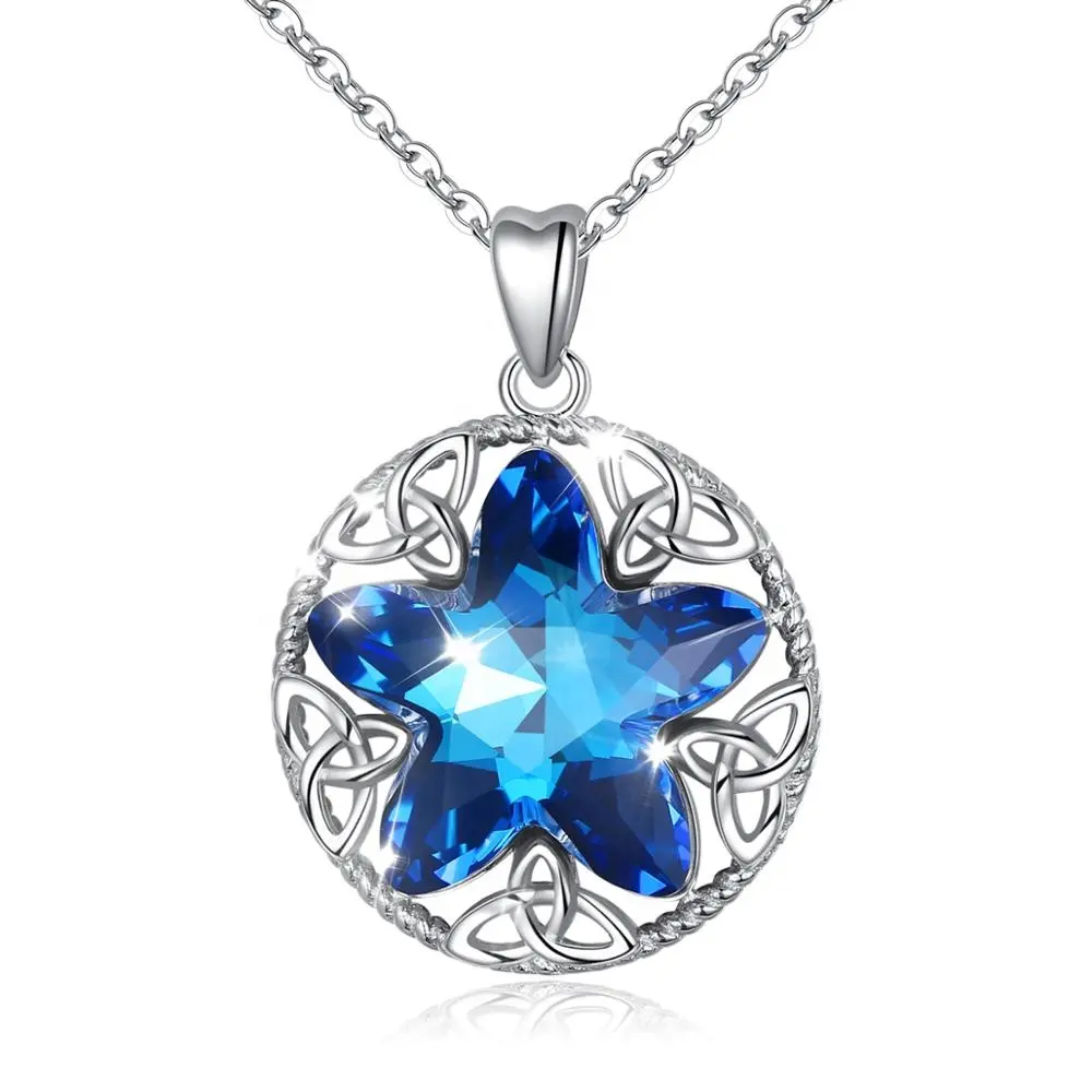 Gemstone Jewelry Necklace Blue Sapphire Crystal Star Pendant Women der Fashion S925 Necklace