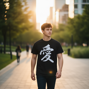 T-Shirt Classica con Calligrafia Cinese, Nera, Unisex, Taglie Adulto M L XL XXL, Collo Tondo, Manica Corta, Stampa Serigrafica - Product Image 2