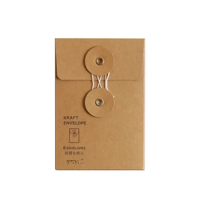 Free logo mini brown kraft envelope customized thank you card envelope with button and string closure